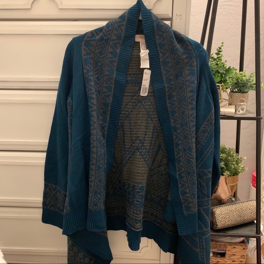 Forever 21 Teal Aztec Print Cardigan